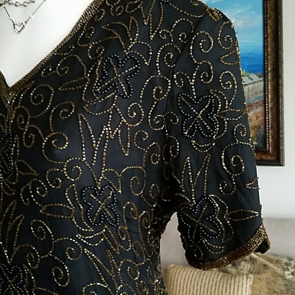 VINTAGE BEADED DENISE ELLE TOP - Picture 3 of 8